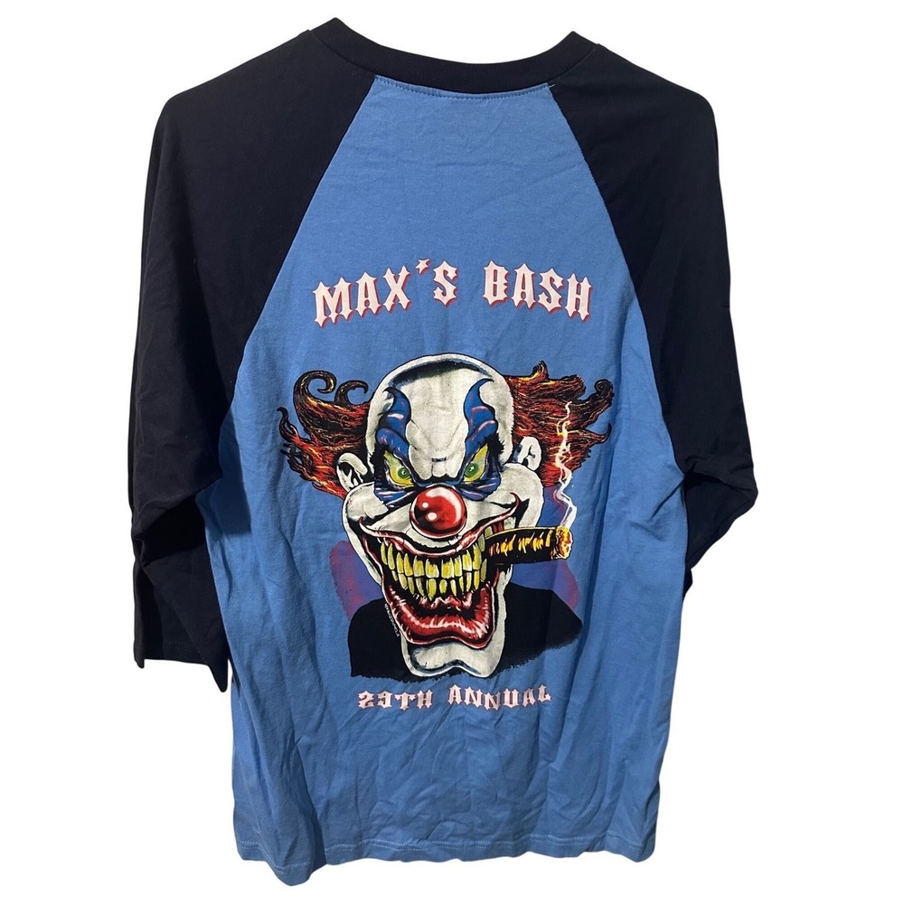 Anvil Midwest Motorcycle Club Max's Bash Evil Clown Raglan Baseball Tee Blue M